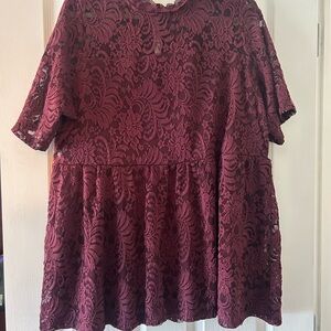 Torrid Burgundy Peplum Lace Peter Pan Collar Blouse size 3X
